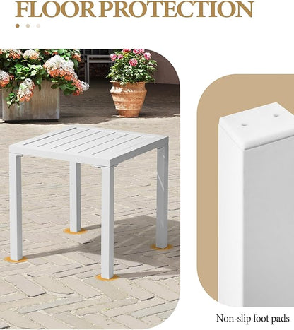 Crestlive Products Aluminum Outdoor Side Table, Pool Lounge Chair Side Table, Weather Resistant Small Square Coffee End Table for Patio, Yard, Garden, Porch, Deck, Indoor, Outdoor (White)