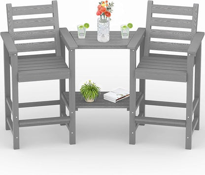 Tall Adirondack Chairs Set of 2, All Weather HDPE Poly Bar Height Balcony Adirondack Chair with Removable Double Connecting Trays, Outdoor Adirondack Barstools for Deck, Patio, Yard, Pool, Lawn