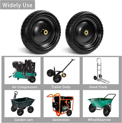 Parts Camp For Gorilla Cart Wheels 13-Inch replacement gorilla cart tires 4.00-6 Flat-free Solid Tire and Wheel For Hand Trucks/Garden Carts/Wheelbarrow/Dolly-5/8"Axle Borehole 2.1"Hub offset (2 Pack)