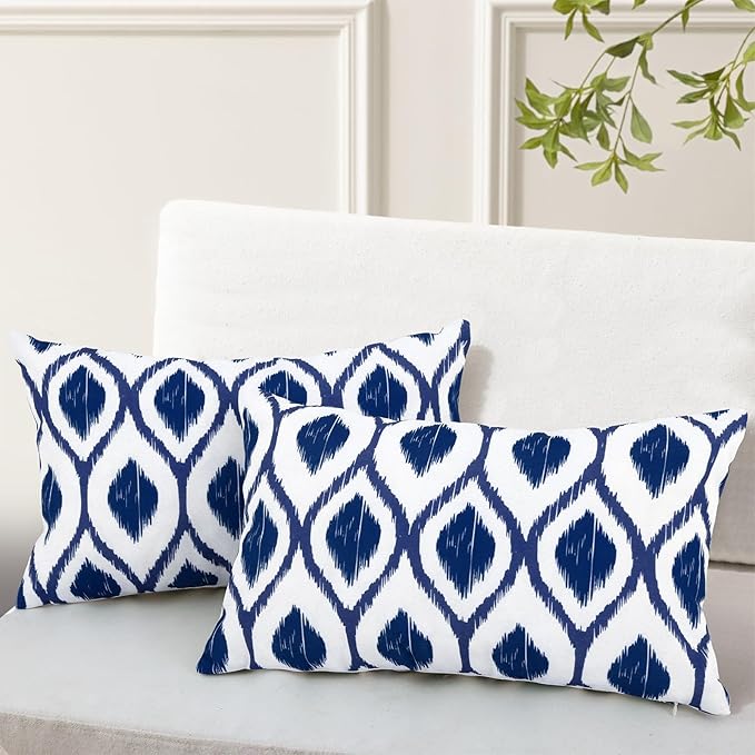 idee-home Outdoor Pillows with Inserts Included, Patio Outside Lumbar Pillows Waterproof Set of 2, 12 x 20 inch