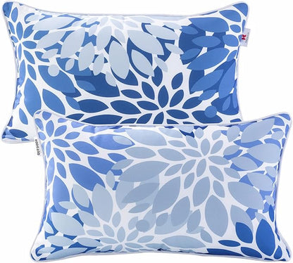 Pack of 2 Patio Lumbar Pillows, 12”x20” Fade Resistant Outdoor Waterproof Lumbar Pillow with Inners, Decorative Garden Lumbar Cushions for Home Patio Terrace Sofa Use