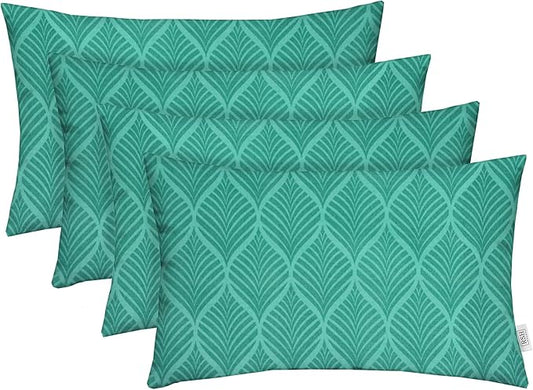 RSH DECOR: Lumbar Jumbo Throw Pillows Set of 4 | 26” x 16" | All-Weather Spun Fabric | Water and Fade-Resistant | Outdoor Support Pillows for Patio Furniture | Fenbrook Teal