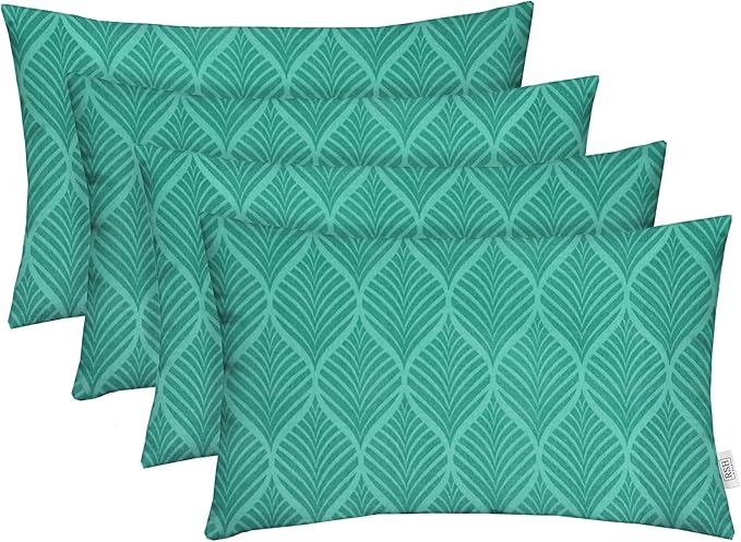 RSH DECOR: Lumbar Throw Pillows Set of 4 | 20” x 12" | All-Weather Spun Fabric | Water and Fade-Resistant | Outdoor Support Pillows for Patio Furniture | Fenbrook Teal