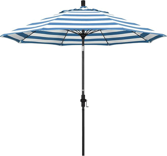 California Umbrella 9' Round Aluminum Pole Fiberglass Rib Market Umbrella, Crank Lift, Collar Tilt, Black Pole, Sunbrella Spectrum Mist