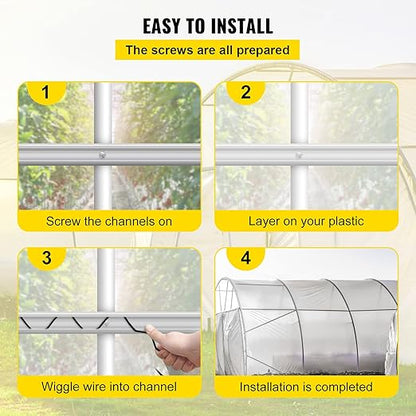 VEVOR Greenhouse Spring Wire and Lock Channel 40 Packs, 6.56 ft PE Coated Aluminum Alloy Bundle Kit, Silver Plastic Poly Film or Shade Cloth Attachment w/Screws