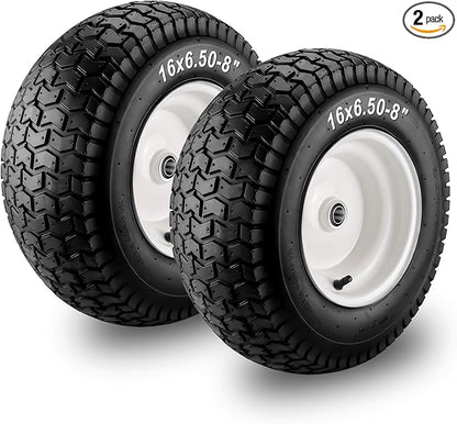 Cenipar 16x6.50-8" Lawn Mower Tire and Wheel with 3/4" Iron Bushing, 3" Offset Hub 4 Ply Heavy Duty Replacement for Craftsman Mower, Garden Lawn Tractors (2-Pack)