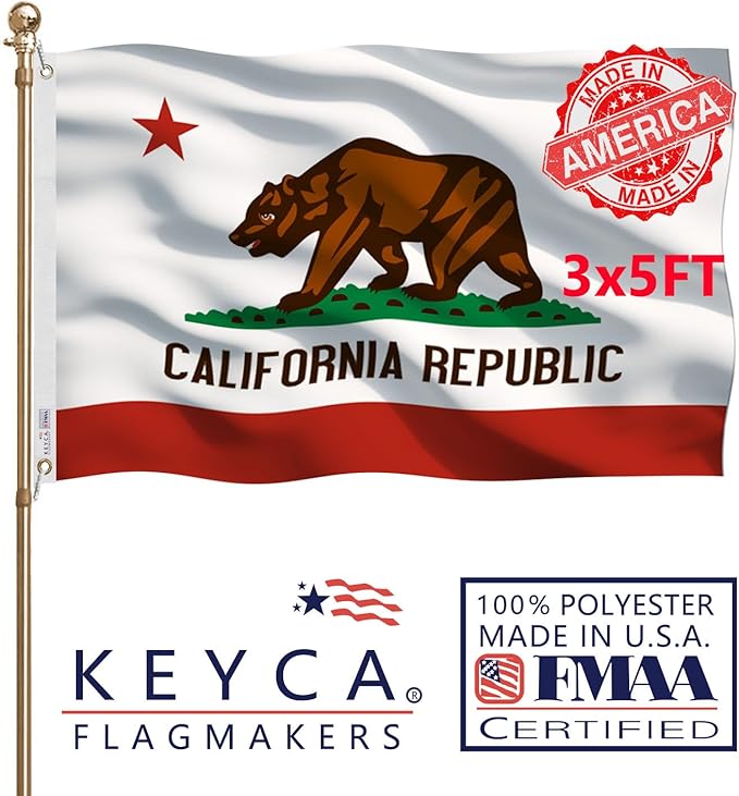 California Republic State Flag 3x5 FT Made in The USA-Heavy Duty Vibrant Colors Double Sided Cali CA Flag with 2 Brass Grommets for Home/Company/Indoor Outdoor Decoration