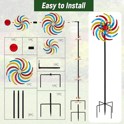 Colorful Kinetic Wind Spinner for Outdoor 13" W Metal Windmill Wind Sculptures with 5 Prong Stake, Easy to Rotate Metal Yard Art for Garden Patio Lawn Backyard Decor