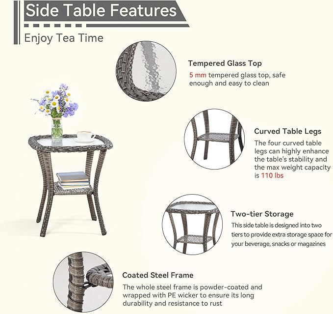 2 Pieces Outdoor Swivel Rocker Patio Chairs Set - Outdoor Wicker Patio Conversation Sets with 1 Side Table, Olefin Fabric Cushions Suitable for Backyard Deck and Porch, Green