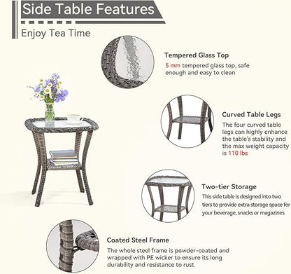 2 Pieces Outdoor Swivel Rocker Patio Chairs Set - Outdoor Wicker Patio Conversation Sets with 1 Side Table, Olefin Fabric Cushions Suitable for Backyard Deck and Porch, Orange