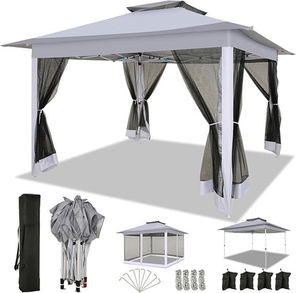 COBIZI 12x12 Pop up Gazebo on Clearance with Mosquito Netting,carpas para Patio Deals,Outdoor Canopy Tent with Portable Carrying Bag, Patio Gazebo for Garden Backyard, Lawn & Beach,Grey