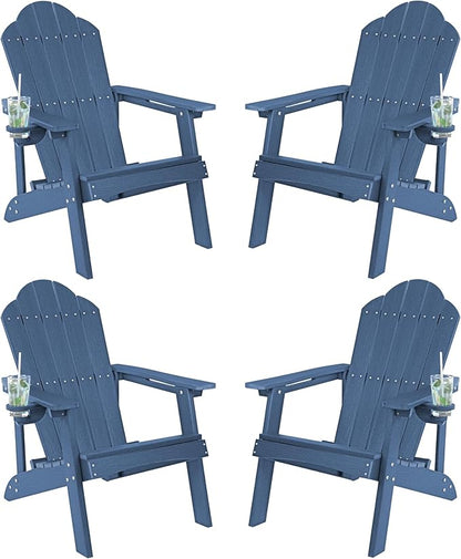 LUE BONA HDPE Adirondack Chairs Set of 2,Plastic Adirondack Chairs with Cup Holder Weather Resistant for Outdoor, Patio, Lawn, Garden, Backyard Deck, Fire Pit, Blue