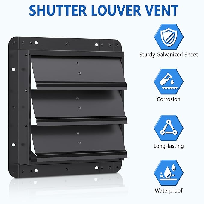 10 Inch Aluminum Automatic Shutter Louver Vent (No Fan Blades and Motor) for Home Attics, Workshops, Barn, Greenhouse