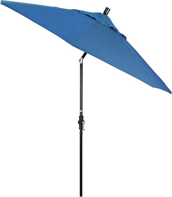 California Umbrella 9' Round Aluminum Pole Fiberglass Rib Market Umbrella, Crank Lift, Collar Tilt, Black Pole, Sunbrella Spectrum Mist