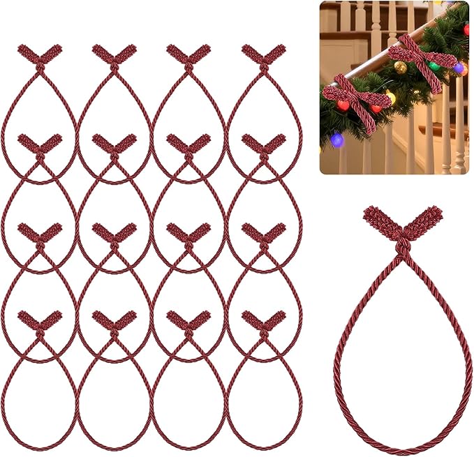 Christmas Garland Ties, 16Pcs 20in Garland Twist Ties for Banister, Reusable and Flexible Decorative Twist Tie for Home Decorations and Holiday Craft Gift Wrapping - Red