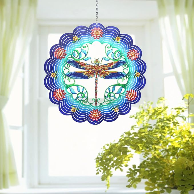 Dragonfly Wind Spinners Dragonfly Gifts for Women/Men 12 inch 3D Stainless Steel Hanging Wind Spinner Metal Wind Catchers Kinetic Sculpture for Indoor/Outdoor Decor, Yard Art, Garden Decorations