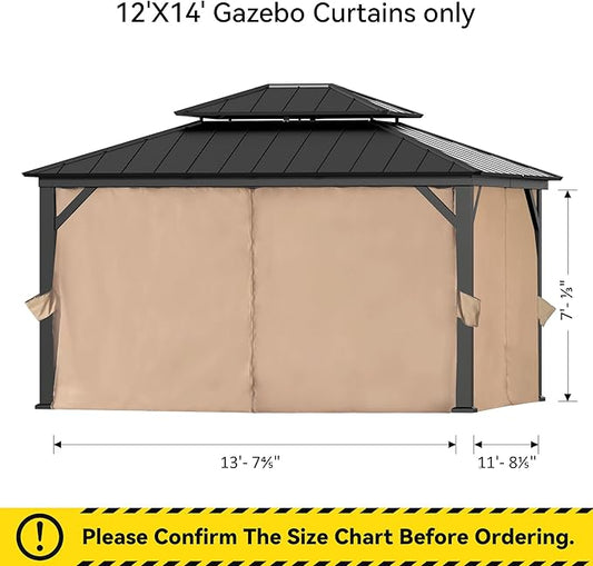 Gazebo Curtain Replacement Universal 4-Panel Sidewalls 12' x 14', Outdoor Gazebo Privacy Curtains with Zipper, Replacement for Outdoor, Patio Canopy, Garden and Backyard (Curtain Only)