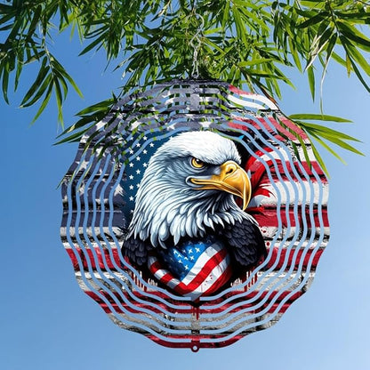 3D American Flag Eagle Wind Spinner 10 Inch Stainless Steel Kinetic Art Patriotic Hanging Decoration for Indoor and Outdoor Spaces
