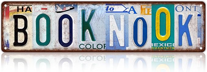 Vintage Book Nook Wall Decor Street Signs Bookshelf Metal Tin Signs 16 x 4 Inches Gift for Book Lover Reader Bookworm Book Room
