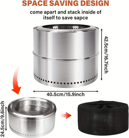 HGD 16 inch Smokeless Firepit, Stainless Steel Fire Pits, Smokeless Fire Pit for Outside with Carry Bag for Camping Backyard Patio Garden Picnic