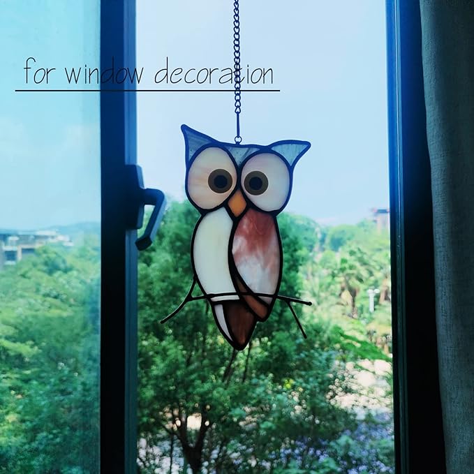 Stained Glass Owl Window Hanging Sun Catcher Halloween Decoration Birthday Gifts for Lover and Friends