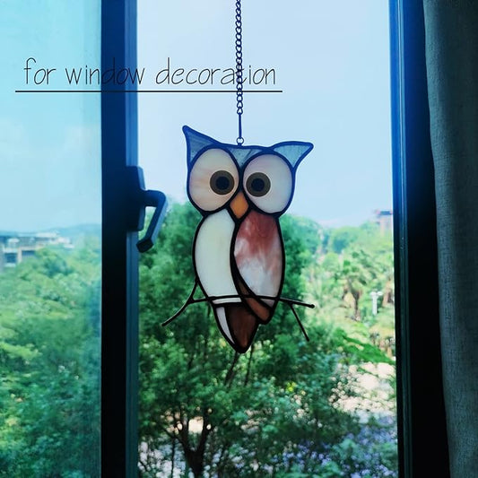 Stained Glass Owl Window Hanging Sun Catcher Halloween Decoration Birthday Gifts for Lover and Friends