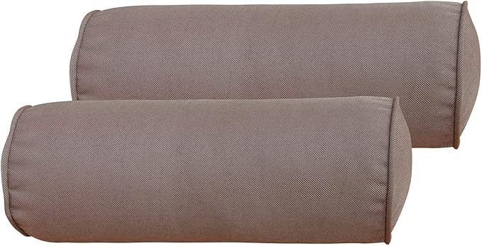 Indoor/Outdoor Bolster Pillows, 16x6 inches Solid Round Lumbar Cylinder Throw Pillows for Outdoor Furnitures, Set of 2, (Coffee)