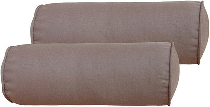 Indoor/Outdoor Bolster Pillows, 16x6 inches Solid Round Lumbar Cylinder Throw Pillows for Outdoor Furnitures, Set of 2, (Coffee)