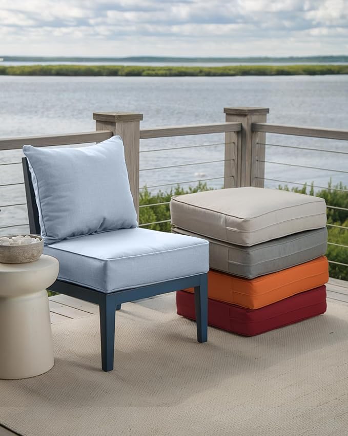 Luxury 24x24x6 Inch Outdoor Seat Cushions - Set of 2 Water Resistant Patio Chair Comfortable Cushion for Porch Rattan Dining Rocker Glider Chairs Loveseat Couch Sectional Sofa - Baby Blue