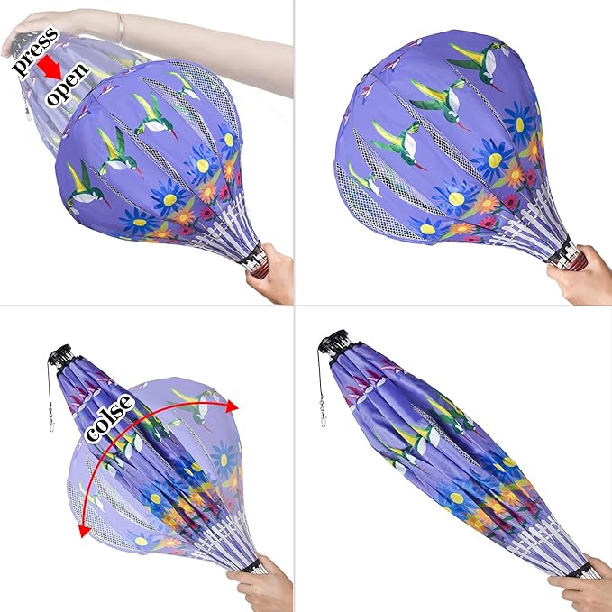 Giant Hummingbird Hot Air Balloon Garden Wind Spinners Large Pinwheels Whirligigs Windmill Toys for Kids Yard Decor Lawn Decorations Outdoor Whirlygig Windmills Wind Twister Everyday 59" L 2Pack