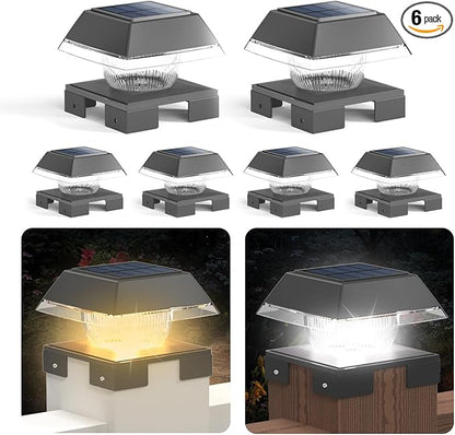 INDARUN Solar Post Cap Lights, Solar Fence Deck Post Lights Outdoor Fit 4x4 5x5 6x6 Wood Posts, Vinyl 4x4 Post Caps, 120 Lumen, Cool White & Warm White, Landscape Lighting for Patio, Porch, Yard