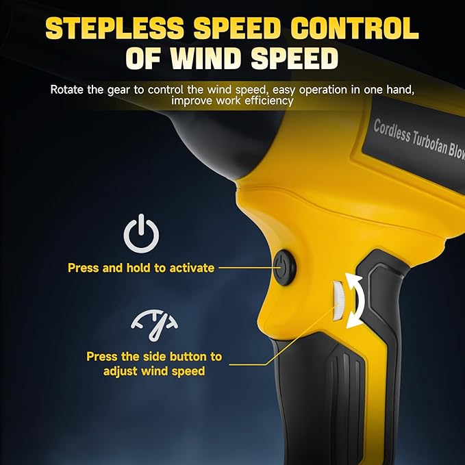 Electric Cordless Turbo Fan Blower, Leaf Blower for Dewalt 20V Battery, 130000RPM Handheld Jet Fan, Variable Wind Speed, for Cleaning and Drying (Battery Not Included)