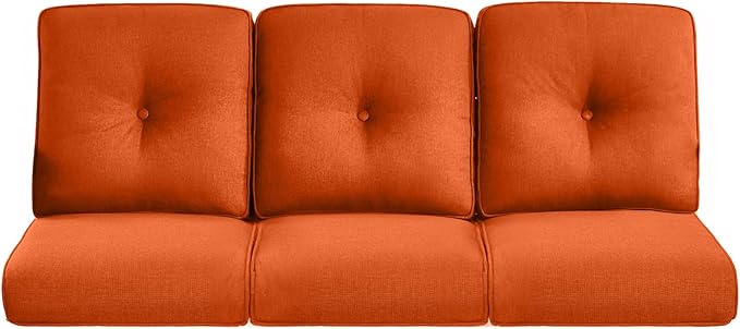 Pop 22x25/22x24 Outdoor Cushions for Patio Couch Chairs Set of 3 - High Back Comfy Outside Seat Cushions for Wicker Dining Rocker Glider Loveseat 3-Seater Sectional Sofa - Orange/Button