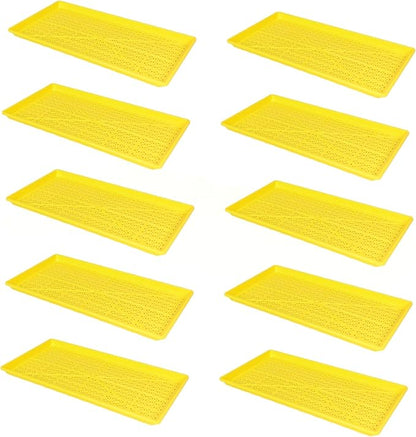 SUNPACK 10" x 20" Heavy Duty Mesh Plastic Seed Starting Tray, Yellow, 1" (Pack of 10) - Ensures Water Drainage and Aeration, Perfect for Greenhouses or Indoor Gardening