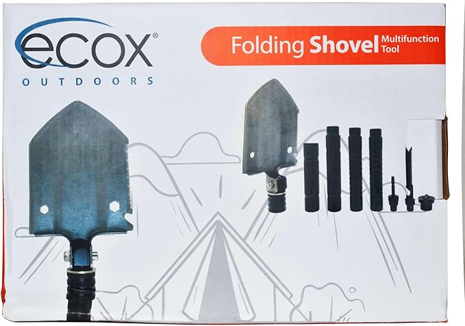 ecox Folding Shovel Survival Multitool for Camping Outdoors Shovel 4 Body Screwdriver Knife Saw Whistle Starter Can Opener Glass Shatterer All in one Tool