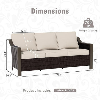 3 Piece Wicker Patio Conversation Set, All-Weather Use Outdoor Wicker Sofa with 2 PE Rattan Swivel Chair, Removable Water-Resistant Cushion, Ideal for Porch, Backyard, Balcony, Poolside, Beige