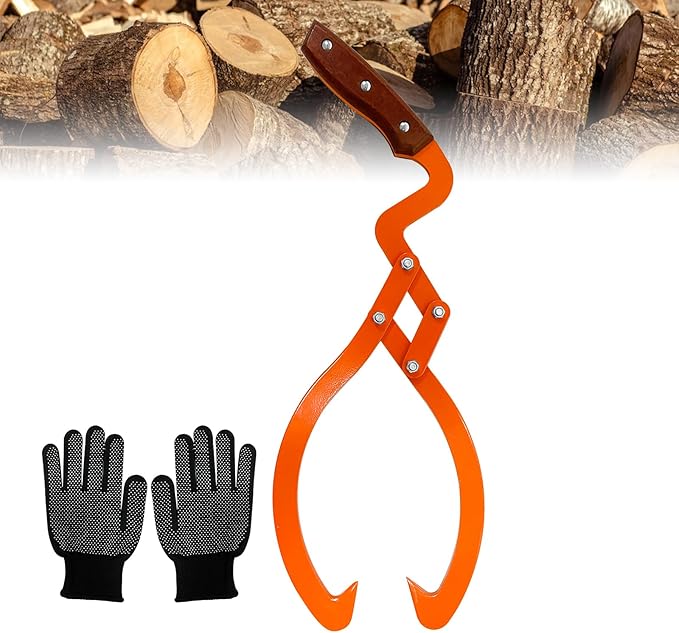 Log Tongs Grabber 12", 440LBS 2 Claw Logging Skidding Tongs Grapple Lifting, with Handle Non-Slip Grip Hook, Dragging Carrying Logging Tool Equipment