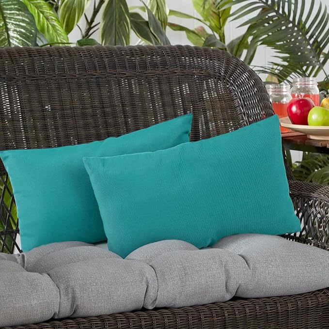 idee-home Outdoor Pillows with Inserts Included, Patio Outside Lumbar Pillows Waterproof Set of 2, 12 x 20 inch Peocock Blue