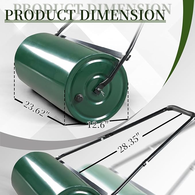 Outvita Lawn Roller, 13 Gallons Water and Sand Filled Garden Drum Roller with U Shaped Handle Tow beind Sod Roller for Planting, Seeding(Green ＆ Black)