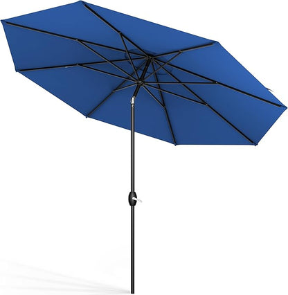 Midtown Umbrellas Sunbrella Umbrella 9 Feet Outdoor Umbrella With Dark Blue Acrylic Fabric - Auto-Tilt Aluminum Frame Patio Umbrella For Backyard, Deck, Garden, Pool - Black Pole