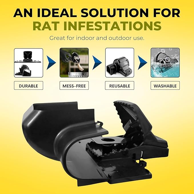 Rat Trap Set - Fast Kill Indoor & Outdoor Solution for Large Rats & Mice - Comes with 2 Gloves & User Manual for Easy Setup - Ultimate Choice