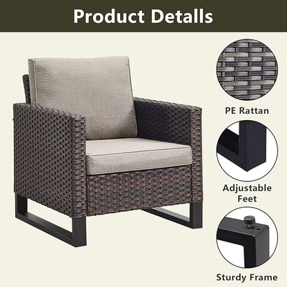 Rilyson Wicker Outdoor Patio Furniture Set - 5 Piece Patio Conversation Set with 2 Wicker Armrest Chairs,2 Rattan Ottoman and 1 Metal Side Table for Outside Porch Deck Backyard Garden(Brown/Grey)