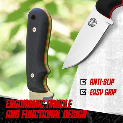 Redline Fixed Blade Hunting Knife with Ferro Rod and Sheath - Perfect for Outdoor Adventures - Holtzman's Gorilla Survival