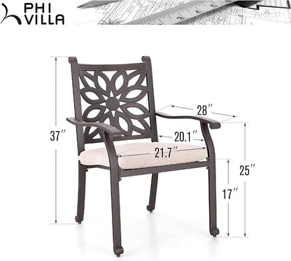 PHI VILLA Outdoor Patio Aluminum Dining Chairs Set of 2, Extra Wide Armrest Stable Chairs with 2.8" Seat Cushion, Casting Frame for All Weather