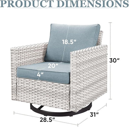 HUMMUH Patio Swivel Chairs Set of 2,PE Wicker Outdoor Rocker Chairs Bistro Set Porch Balcony Furniture with Cushions