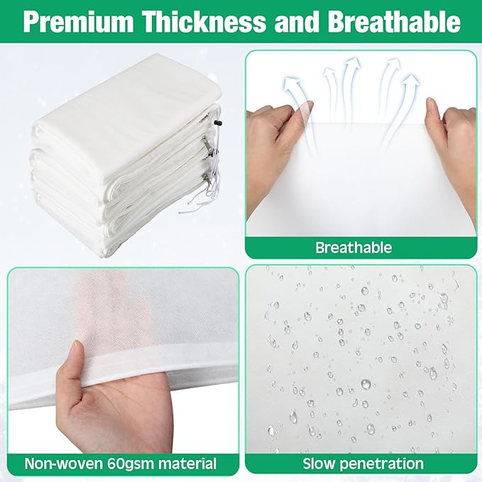 4 Pcs Plant Covers Freeze Protection 35.4" x 59" Winter Frost Blankets for Outdoor Plants with Zipper Drawstring Frost Cloth Freeze Covers Warm Shrub Jacket for Fruit Tree Potted(White)