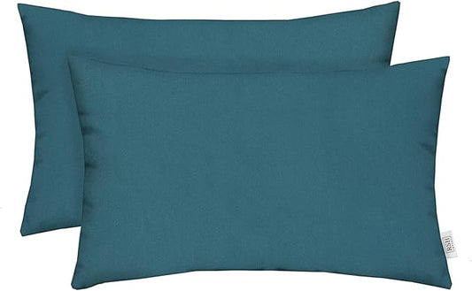 RSH Décor Jumbo Lumbar Pillow Covers – Set of 2 | 26" x 16" | for Outdoor Patio, Lounge, Adirondack, Deck | Water & Fade-Resistant | Includes Down-Alternative Inserts | Peacock