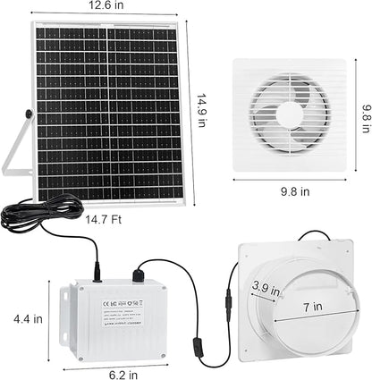 Auzev Solar Exhaust Fan with 12000mAH Battery, 22W Solar Powered Fan for Greenhouse Circulation, Chicken Coop, Shed, barn, Outside, Outdoor Waterproof with 14.7Ft Cable, 9.8"