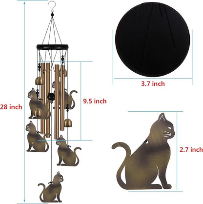 Garden Cat Wind Chimes Outdoor Indoor Decor - with 4 Tubes 4 Bells 5 Cats Wind Chime, Mobile Romantic Cat Wind Catcher, Cats Windchimes for Home, Mom Gifts, Balcony, Tree, Festival, Garden Decoration