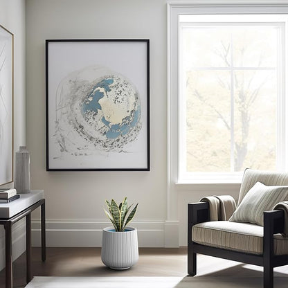 Kante 13.0" Dia Round Fluted Concrete Planter, Large Plant Pot with Drainage, Smooth White Finish with Aqua Blue Interior, for Indoor and Outdoor Use